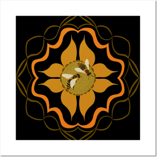 Two Honey Bees on an Abstract Floral Design Posters and Art